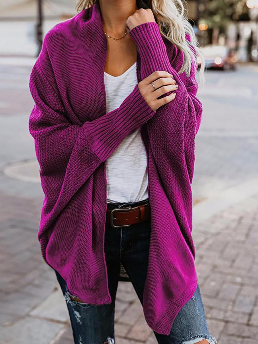 Stunncal Bat sleeve plus size long knitted cardigan sweater(13 colors)
