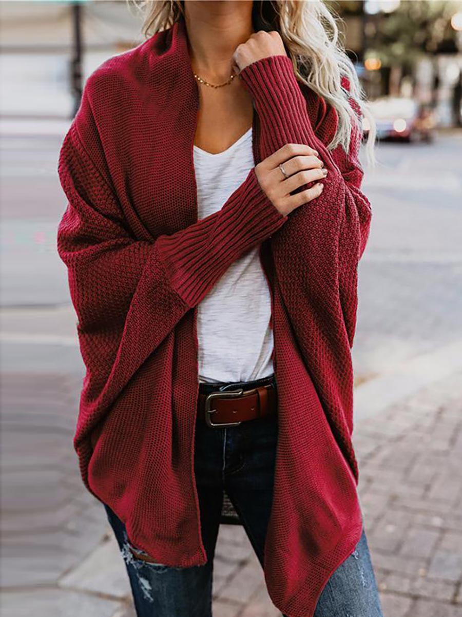 Stunncal Bat sleeve plus size long knitted cardigan sweater(13 colors)