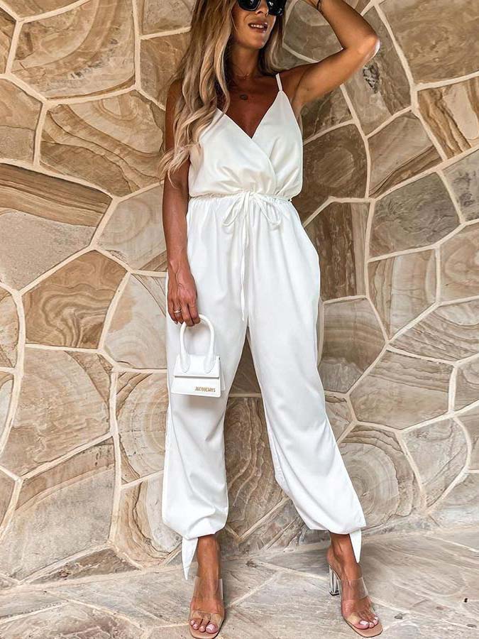 Stunncal Pocketed Satin Wrap Jumpsuit