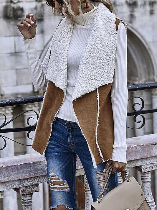 Stunncal Sleeveless Large Lapel Suede Vest