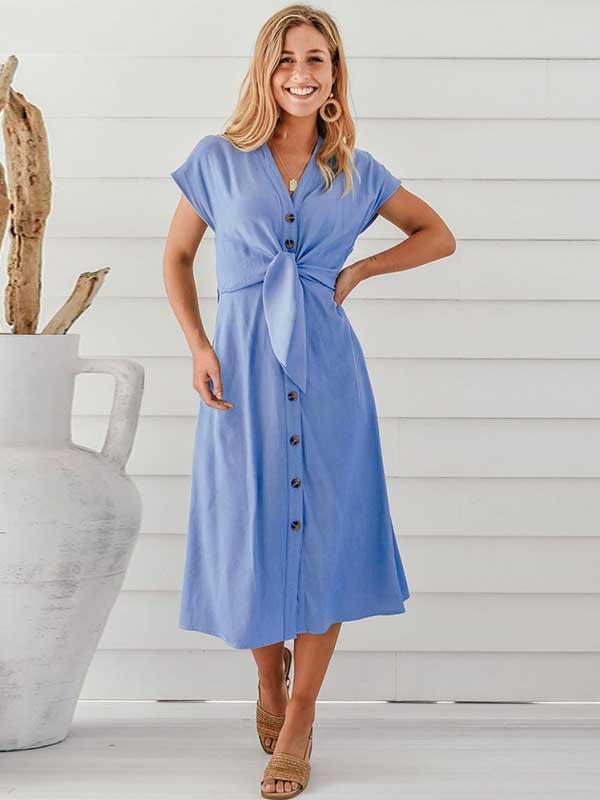 Stunncal Button V-Neck Strap Dress