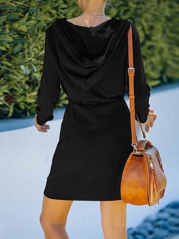 Stunncal Solid Color Zipper Hooded Dress