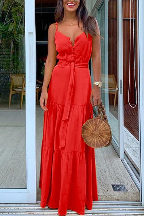Stunncal Button Belted Slip Maxi Dress