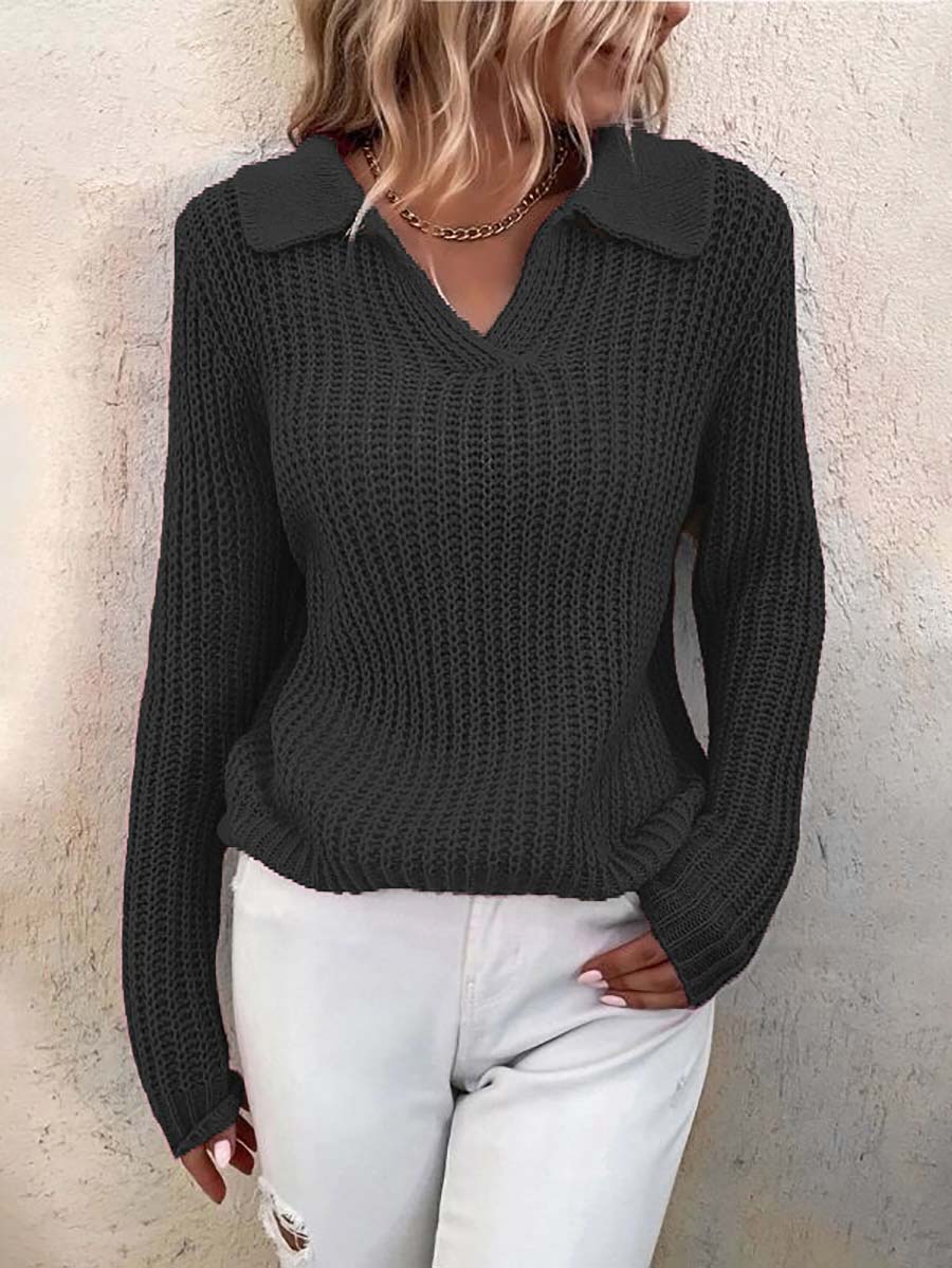Stunncal Solid Color Lapel Slim Fit Knit Sweater(9 colors)