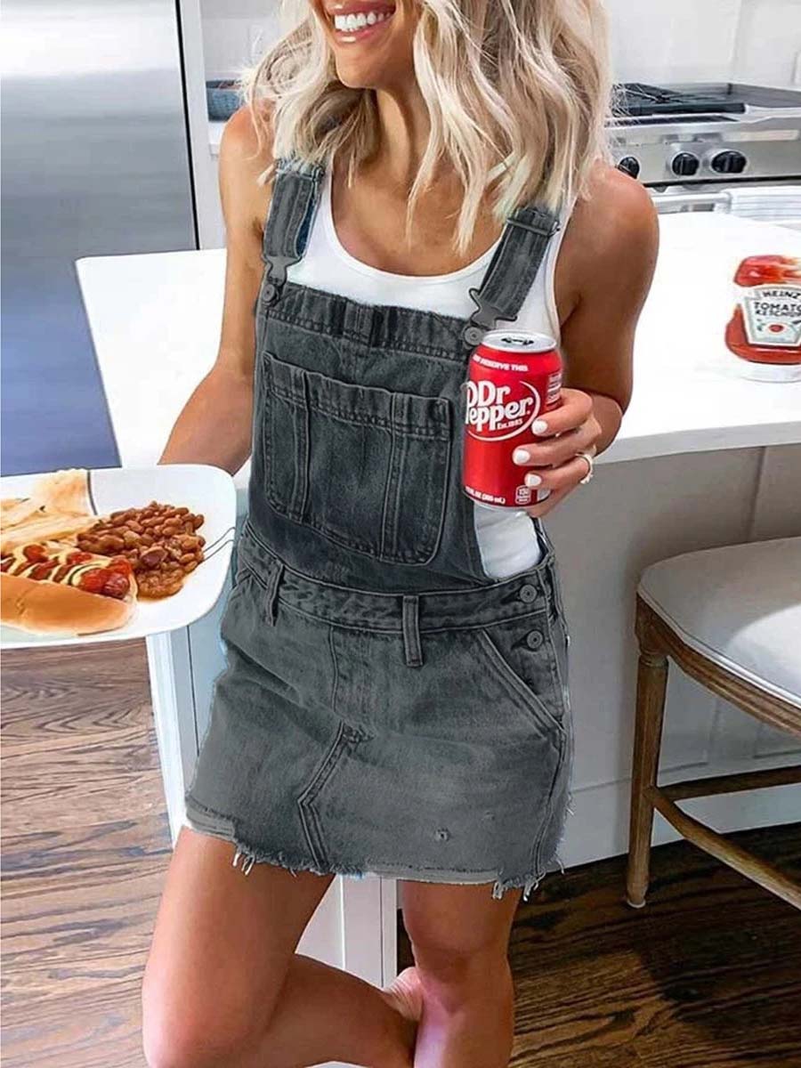 Stunncal Solid Color Denim Skirt