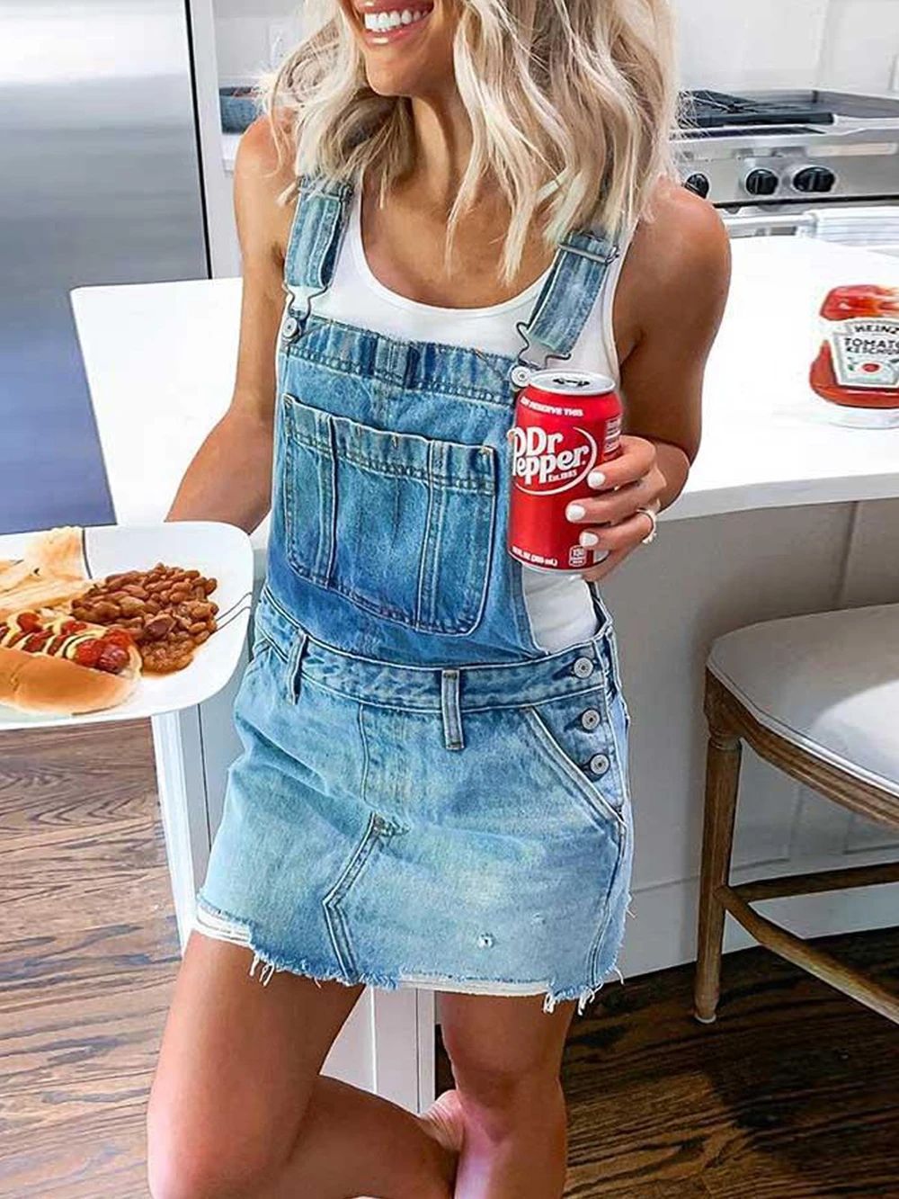 Stunncal Solid Color Denim Skirt