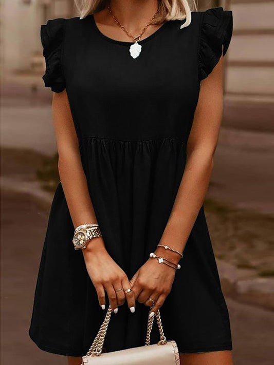 Stunncal Casual Denim Ruffle O Neck Dress