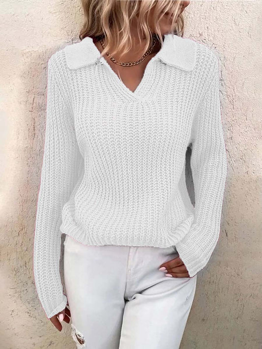 Stunncal Solid Color Lapel Slim Fit Knit Sweater(9 colors)