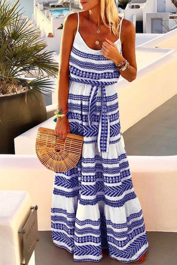Stunncal Geometric Printed Maxi Dress (2 Colors)