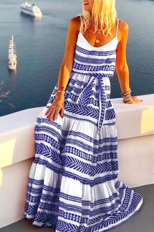 Stunncal Geometric Printed Maxi Dress (2 Colors)