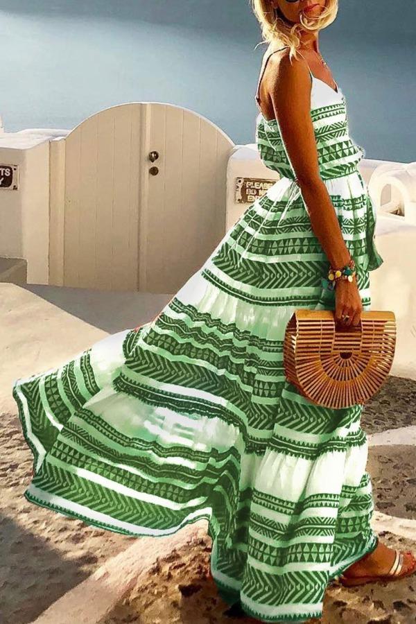 Stunncal Geometric Printed Maxi Dress (2 Colors)