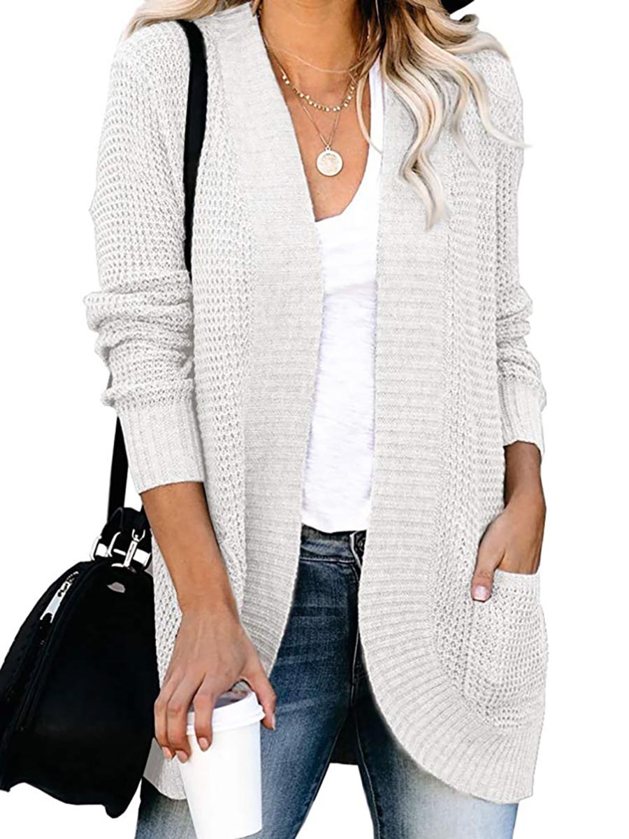 Stunncal Solid Color Long Sleeve Knitted Cardigan（5 colors）