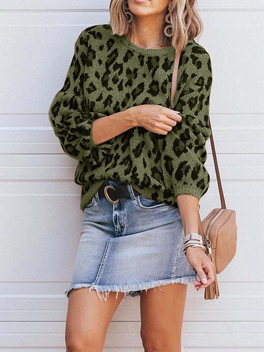 Stunncal Round Neck Leopard Sweater