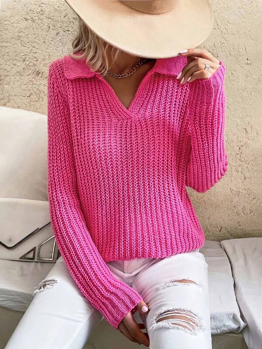 Stunncal Solid Color Lapel Slim Fit Knit Sweater(9 colors)