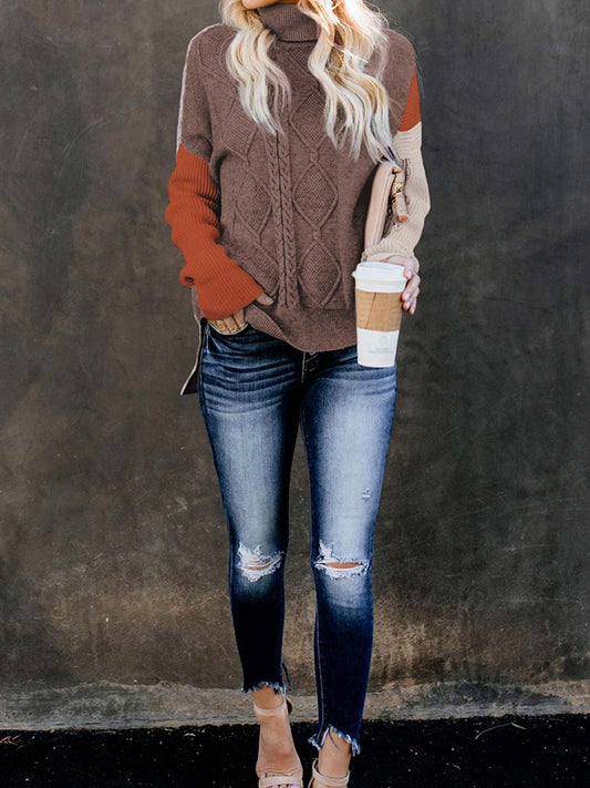 Stunncal Stitching Turtleneck Sweater