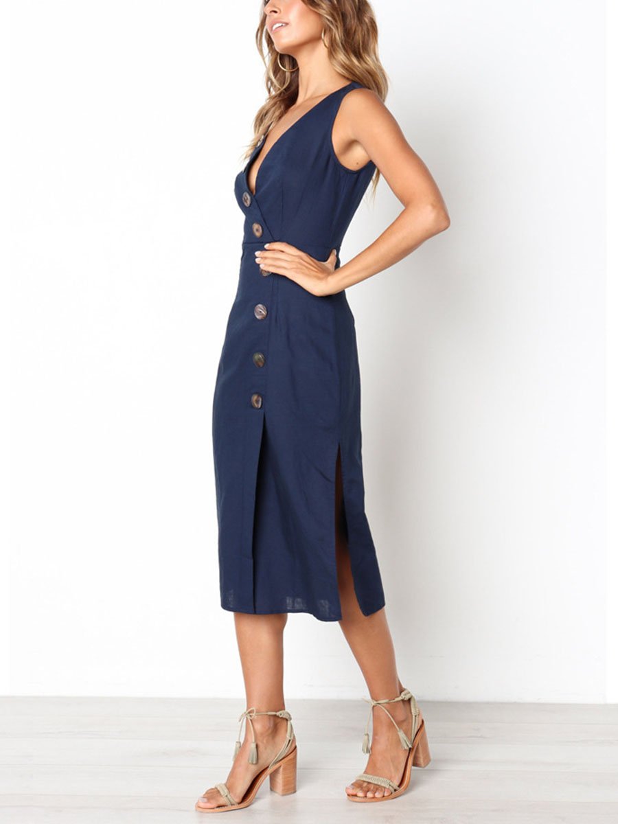 Stunncal Button Vintage Dress
