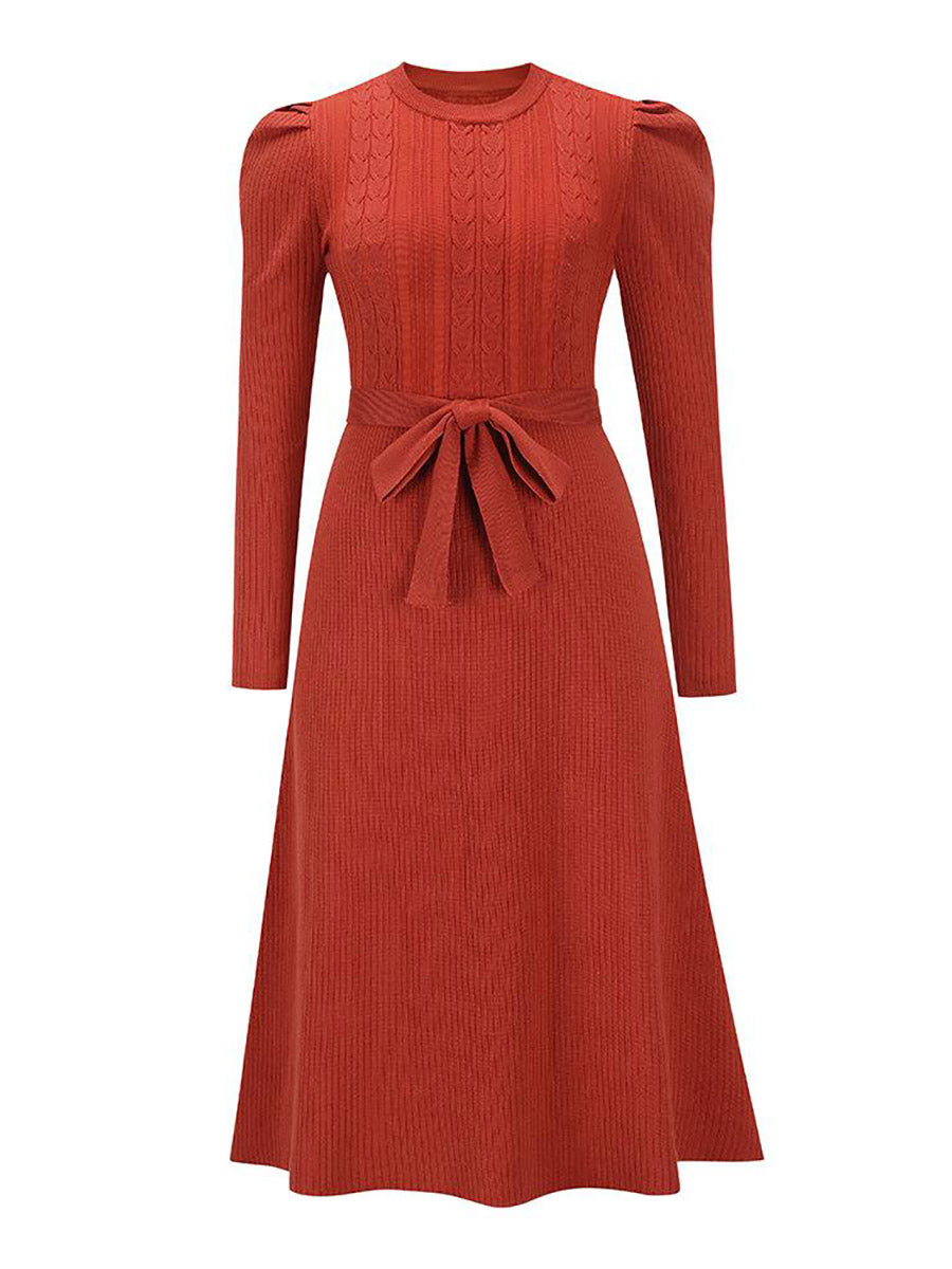 Stunncal Bubble Sleeve Belt Knit Dress (5 colors)