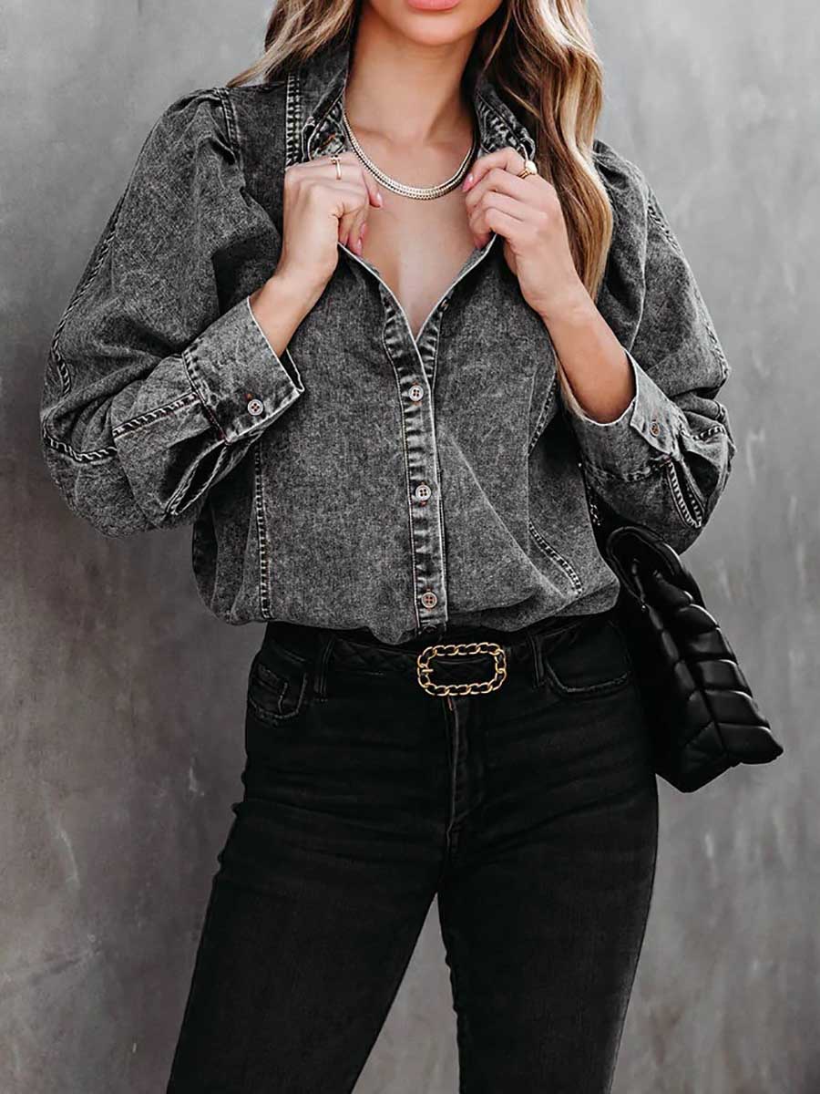 Stunncal Casual Fashion Loose Long Sleeve Denim Shirt