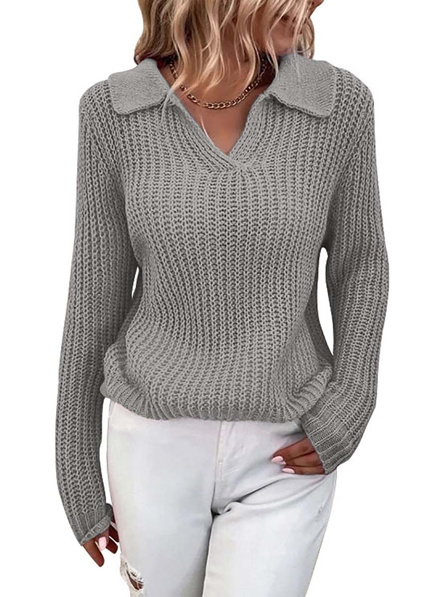 Stunncal Solid Color Lapel Slim Fit Knit Sweater(9 colors)