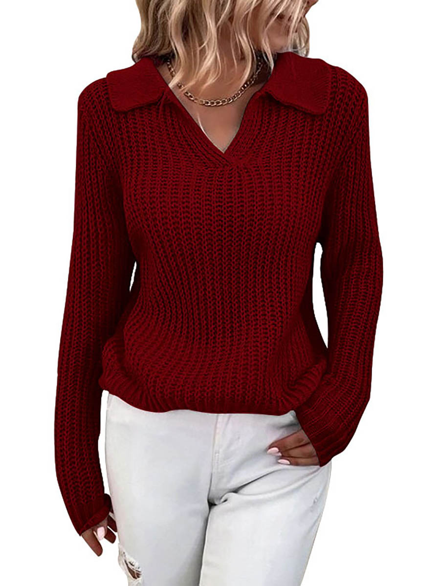 Stunncal Solid Color Lapel Slim Fit Knit Sweater(9 colors)
