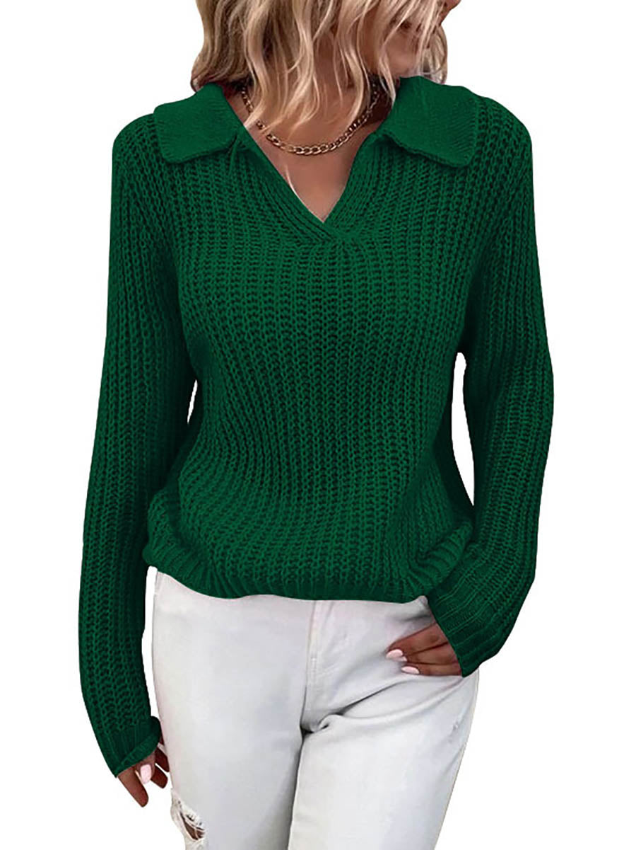 Stunncal Solid Color Lapel Slim Fit Knit Sweater(9 colors)