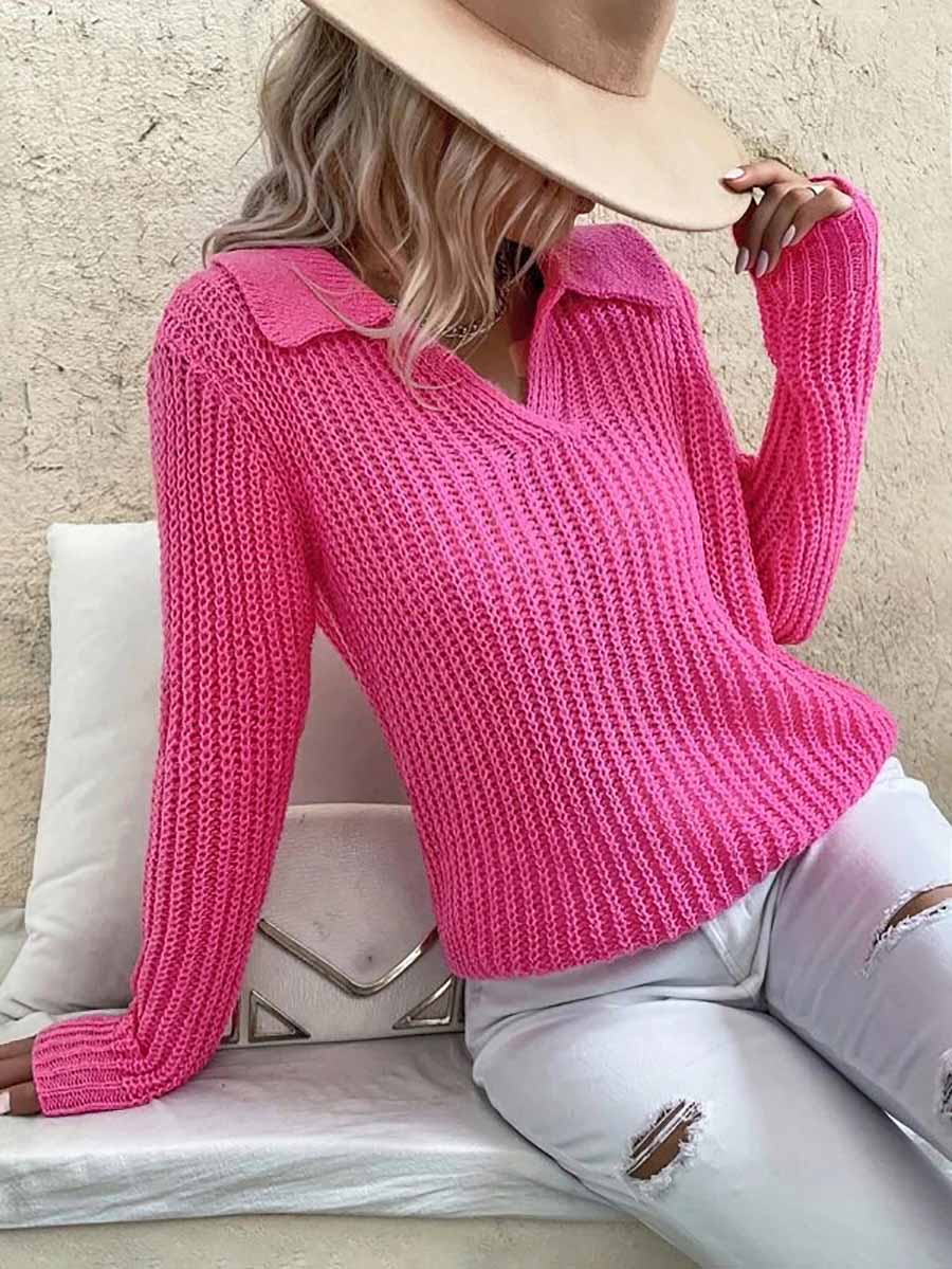 Stunncal Solid Color Lapel Slim Fit Knit Sweater(9 colors)