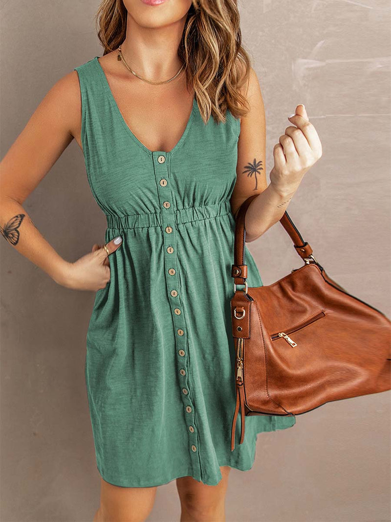 Stunncal Casual Buttons Vest Dress(9 Colors)