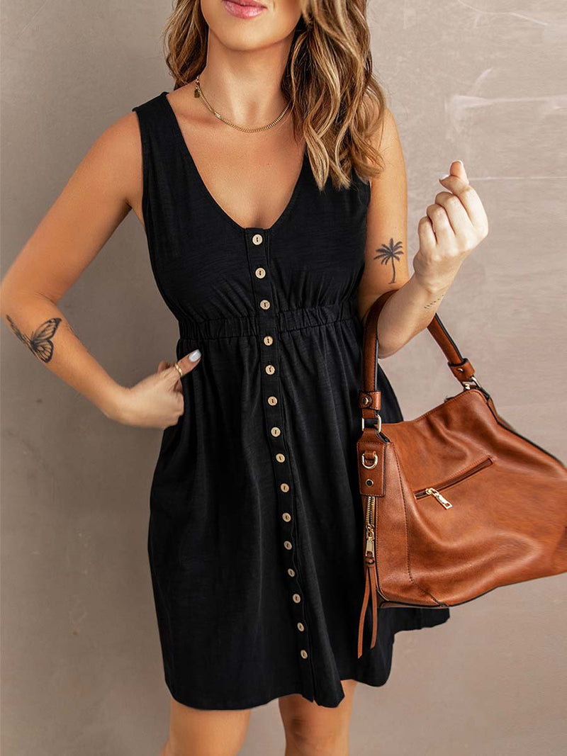 Stunncal Casual Buttons Vest Dress(9 Colors)