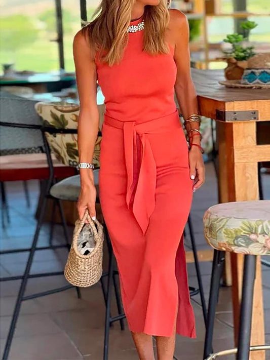 Stunncal Halter Sleeveless Tie Waist Side Split Dress