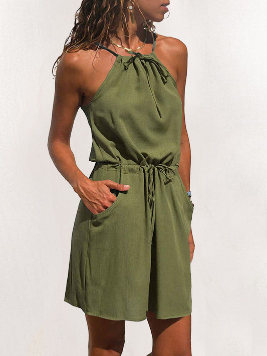 Stunncal Simplicity Print Patchwork Spaghetti Strap A Line Dresses(3 Colors)