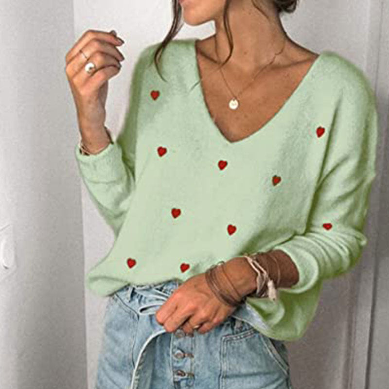 Stunncal Love Polka Dot V-Neck Sweater