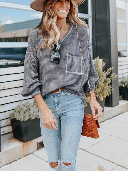 Stunncal Waffle Drop Sleeve Loose Casual Top（6 colors）