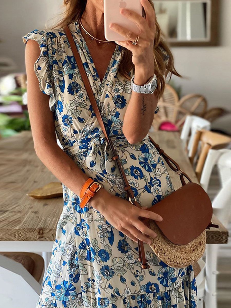 Stunncal Floral Lotus Sleeve Dress