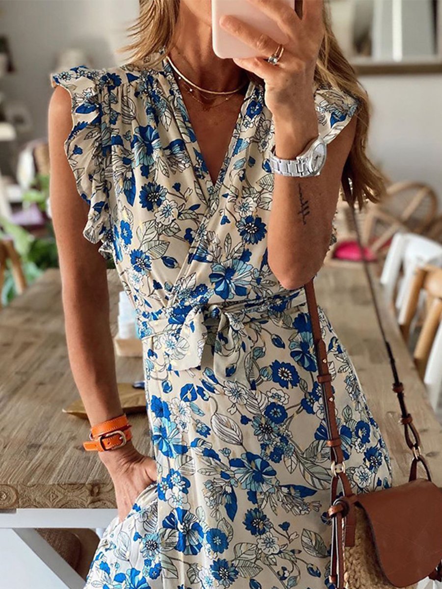 Stunncal Floral Lotus Sleeve Dress